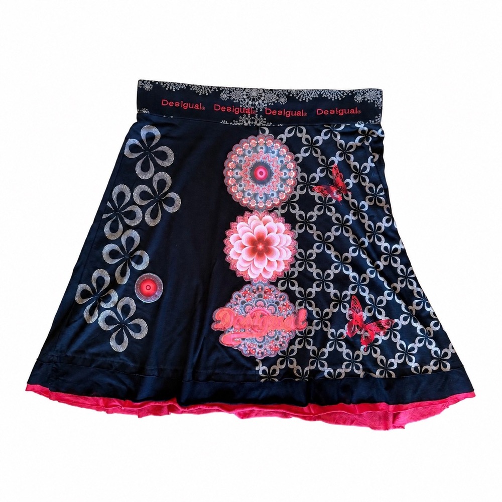 Desigual Womens Y2K Mandala Floral Butterfly Mini Skirt Black Pink 41F2749 L